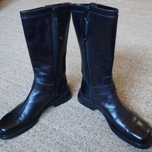 Donald Pliner Mid-Café Leather Black Squared Toed Motorcycle Boots Size 6.5